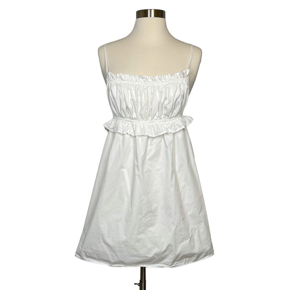 Lulus White Cotton Empire Waist Backless Mini Sz M